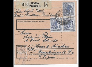 Paketkarte von Berlin-Pankow nach Haar, 1948, MeF MiNr. 957