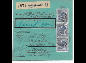 Paketkarte von Berlin-Wilmersdorf nach Feilnbach, 1948, MeF