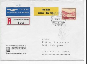Luftpost Einschreiben First Flight Genève - New York, 1946 nach Detroit/Mich