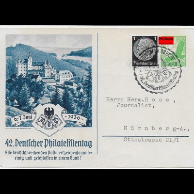 42. Deutscher Philatelistentag Burg Lauenstein, 1936