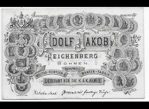 Postkarte Schafwoll Waren Fabrik, Reichenberg Böhmen, 1892 nach Oldenburg