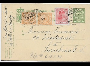Luxembourg Doppelkarte 1924 nach Saarbrücken