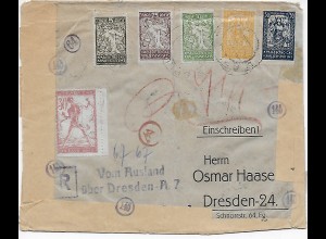 Einschreiben vom Ausland über Dresden, Devisenkontrolle 1921