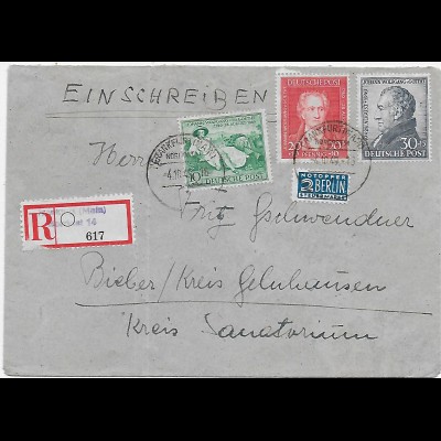 Frankfurt/M Einschreiben 1949 nach Bieber, MiNr. 108-110