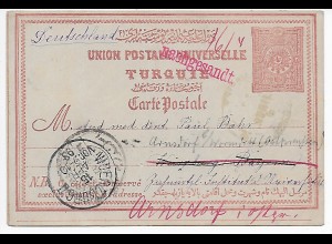 Türkische Ganzsache aus Haifa 1893 nach Würzburg, Weiterleitung Arnsdorf