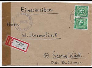 MeF Einschreiben Friedberg nach Glems, rückseitig Stempel Neuhausen/Urach 1948