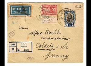 Luftpost Einschreiben Bankok nach Colditz, 1934: Massage and Electrical Centre