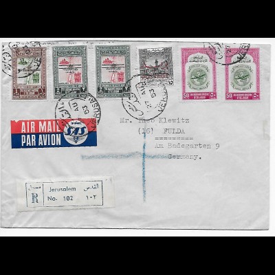 Luftpost Einschreiben Jerusalem nach Fulda 1953