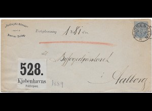 Paketbegleitbrief Kopenhagen 1889 nach Aalborg