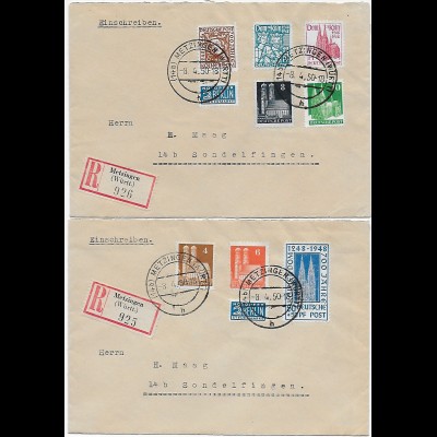 Metzingen 2x Einschreiben nach Sondelfingen, 1950