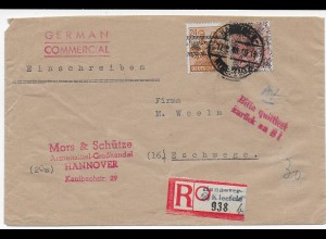 Einschreiben Hannover-Kleefeld nach Eschwege, 1948 und zurück