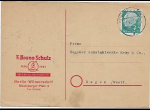 Postkarte Berlin nach Hagen, Rückseite Werbung Brandwundenmittel, Berliner Bär