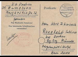 Elmshorn 1945 nach Raesfeld-Schloss/Borken, Gebühr bezahlt