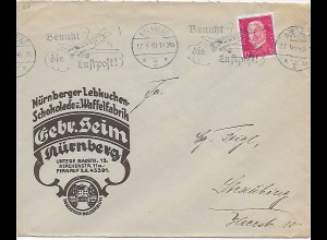 Nürnberger Lebkuchen-Schokolade 1930 Luftpost Werbestempel nach Straubing