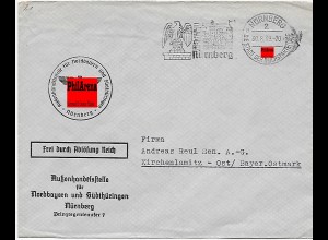 Nürnberger Außenhandelsstelle nach Kirchenlamitz 1939, Frei durch Ablösung Reich