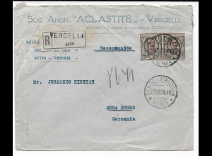 Einschreiben Vercella 1924 nach Gera 1922
