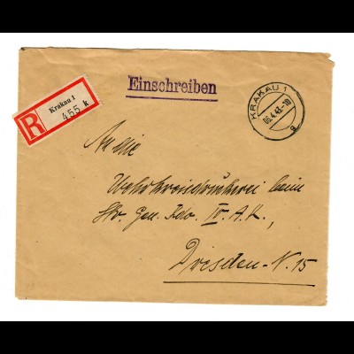 GG Feldpost 1943: Einschreiben Krakau nach Dresden