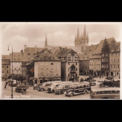 post card Eger (Cheb): Altes Stöckel - alte Busse - Saalegold