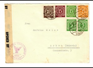 Brief aus Ulm 1947 nach Arbon/Schweiz mit US-Zensur
