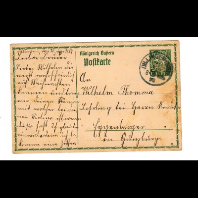 Ganzsache Dillingen 1914 an Lehrling bei Günzburg