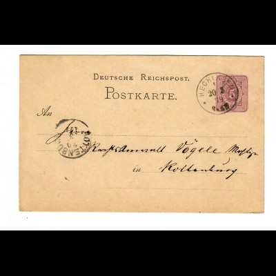 Ganzsache Hechingen nach Rottenburg/N 1879