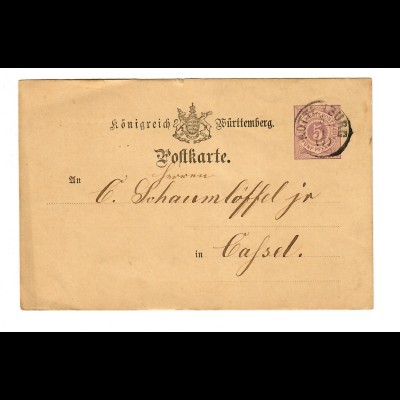 Ganzsache 1876 vo Rottenburg/N nach Kassel