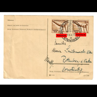 Postkarte Olympiade 1936: Fahrbares Postamt nach Rottenburg/N