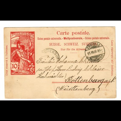 Postkarte Zürich-Neumünster 1900 nach Rottenburg/N