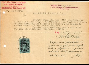 GG: Bescheinigung über Mitgliedschaft 1942, Gebührenmarke Krakau