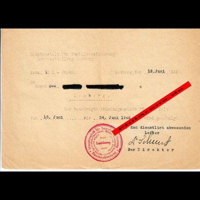 GG: Erholungsurlaub Lemberg 1942 für Angestellten der Rentenabteilung