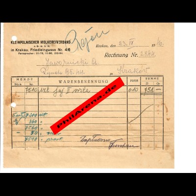 GG: Kleinpolnischer Molkereiverband Krakau 1940