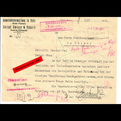 GG: Bitte der Gemeindverwaltung Ryki um 50kg Waschseife 1941 in Pulawy