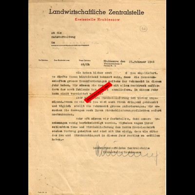 GG: Aufforderung zur Ablieferung Heu und Stroh 1944: Forderungen der Wehrmacht