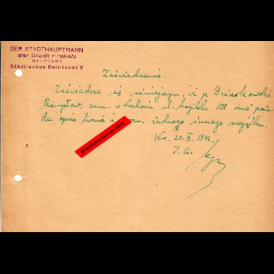 GG: Bescheinigung: Lebensmittelzusatzkarte 1942 im Oktober, Krakau
