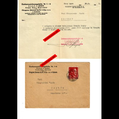 GG: Eierkennzeichnungsstelle Neu Sandez 1943: Brief mit Inhalt nach Grybow