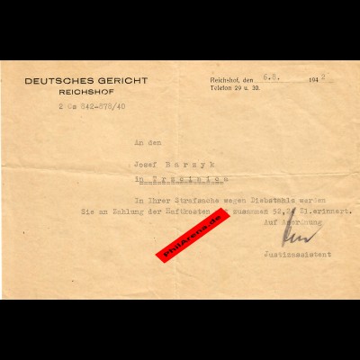 GG: Deutsches Gericht Reichshof nach Trzcinica: Strafsache wegen Diebstahls 1942