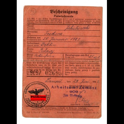 GG: Arbeitsamt Zamosc, 1942, Verkäuferin Pulawy/Deblin