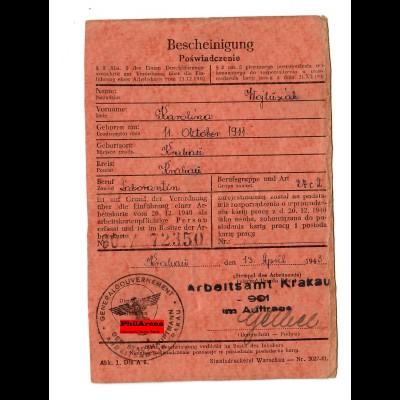 GG: Arbeitsamt Krakau 1943: Laborantin