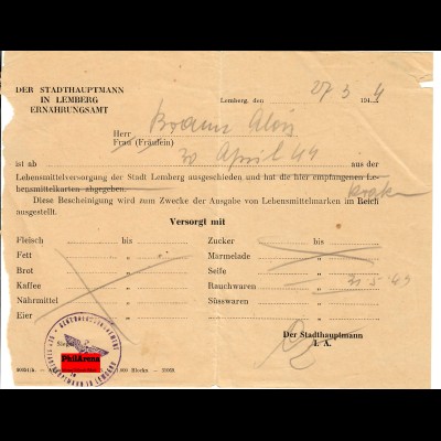 GG: verschiedene Dokumente Lemberg 1943/44