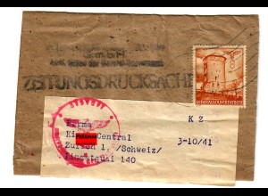 GG: Streifband an nach Zürich mit Zensur 10.1941