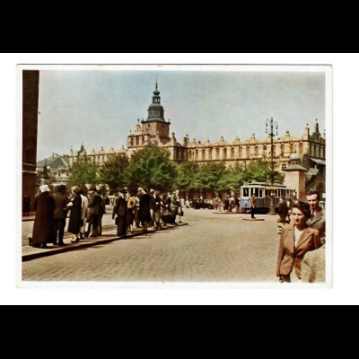GG: AK Krakau: Tuchhalle 1943, seltene Ansichtskarte in Farbe