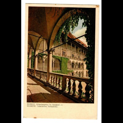 GG: Ansichtskarte 1940 des Arkadengangs im Burghof, in FARBE