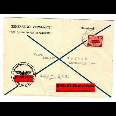 GG: Dienstbrief vom Distriktschef Warschau, Ortsbrief mit V-Stempel- 2-sprachig