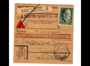 Generalgouvernement GG: Inland NN Paketkarte Reichshof nach Tryncza 1944