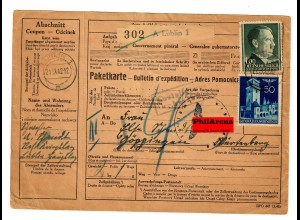 Generalgouvernement GG: Ausland Paketkarte Lublin nach Göppingen 1942