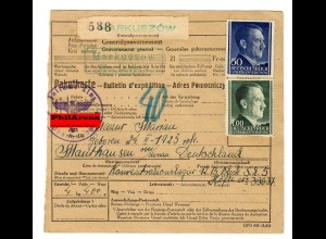 Generalgouvernement GG: Ausland Paketkarte Markuszow an KZ Mauthausen, 1944