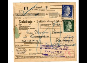 Generalgouvernement GG: Ausland Paketkarte St. Michael nach Tarnowka, 1944