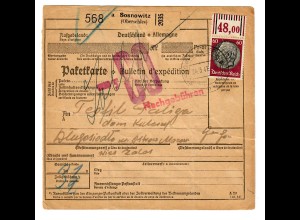 Generalgouvernement GG Ausland Paketkarte Sosnowitz nach Ostrow Maz, 1941