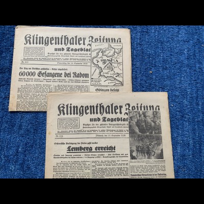 GG: 2x Klingenthaler Zeitung: 13./14. September 1939