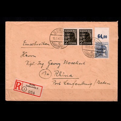 Einschreiben von Berlin-Lichtenfelde nach Rhina, MiNr. 196 P OR dgz